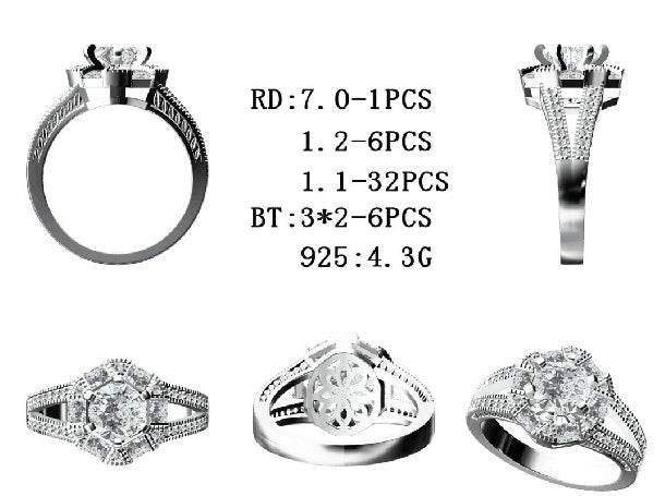Sterling Silver Semi Mount Ring Setting Round RD 7x7mm - Syzjewelry