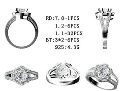 Sterling Silver Semi Mount Ring Setting Round RD 7x7mm - Syzjewelry