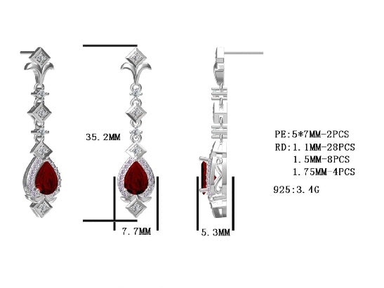 Sterling Silver Semi Mount Earrings Setting Pear PE 7X5mm