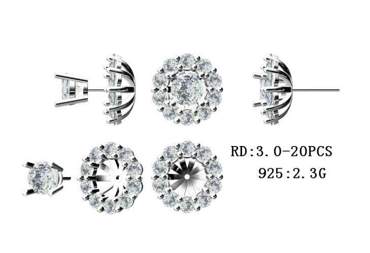 Sterling Silver Semi Mount Earrings Setting Round RD 3x3mm - Syzjewelry
