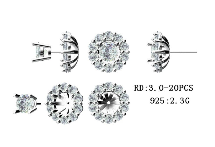 Sterling Silver Semi Mount Earrings Setting Round RD 3.0mm