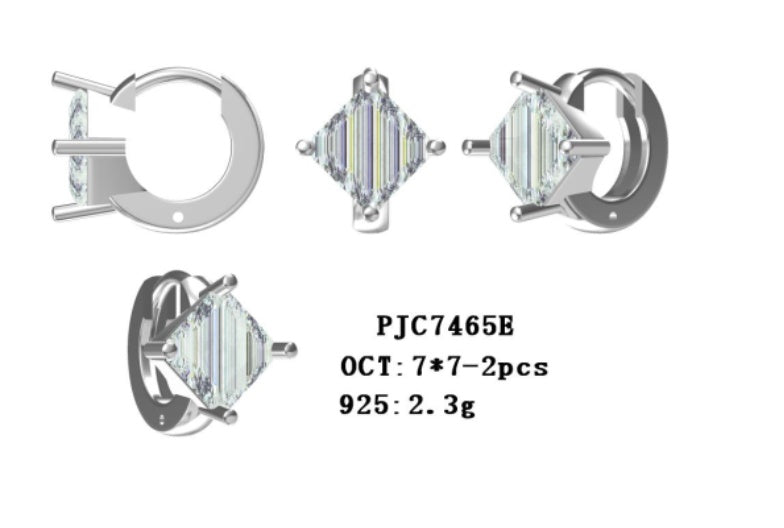 Sterling Silver Semi Mount Earrings Setting Emerald OCT 7X7mm