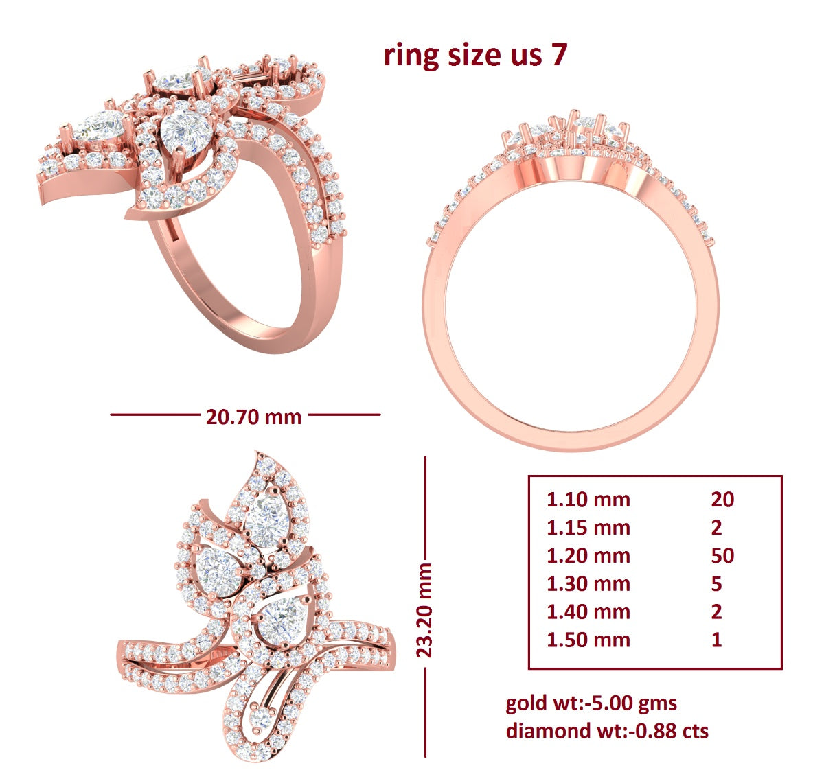 Sterling Silver Semi Mount Ring Setting Round RD Cocktail 花头mm