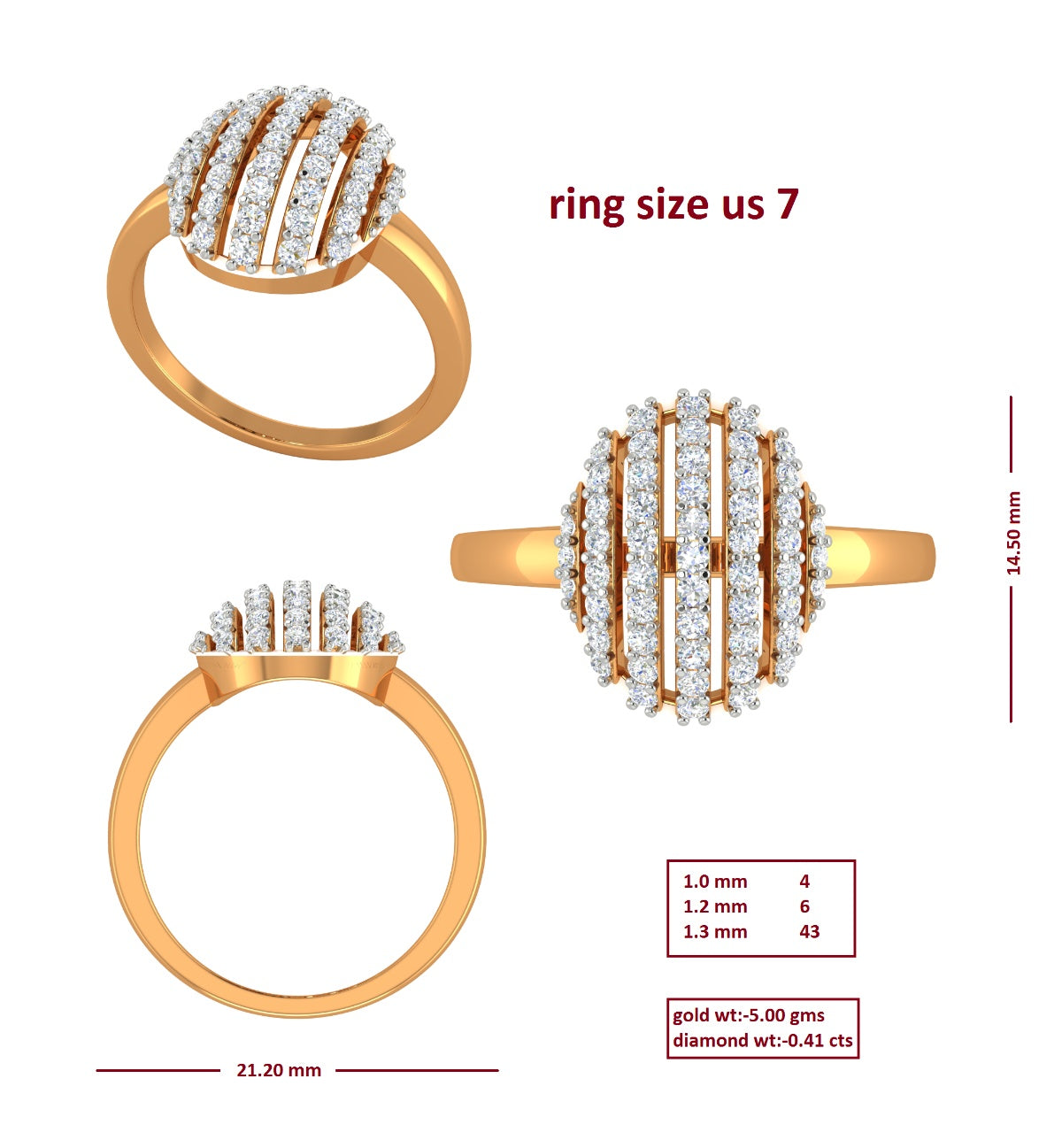 Halbmontierte Ringfassung aus Sterlingsilber, rund, RD Cocktail, Durchmesser mm