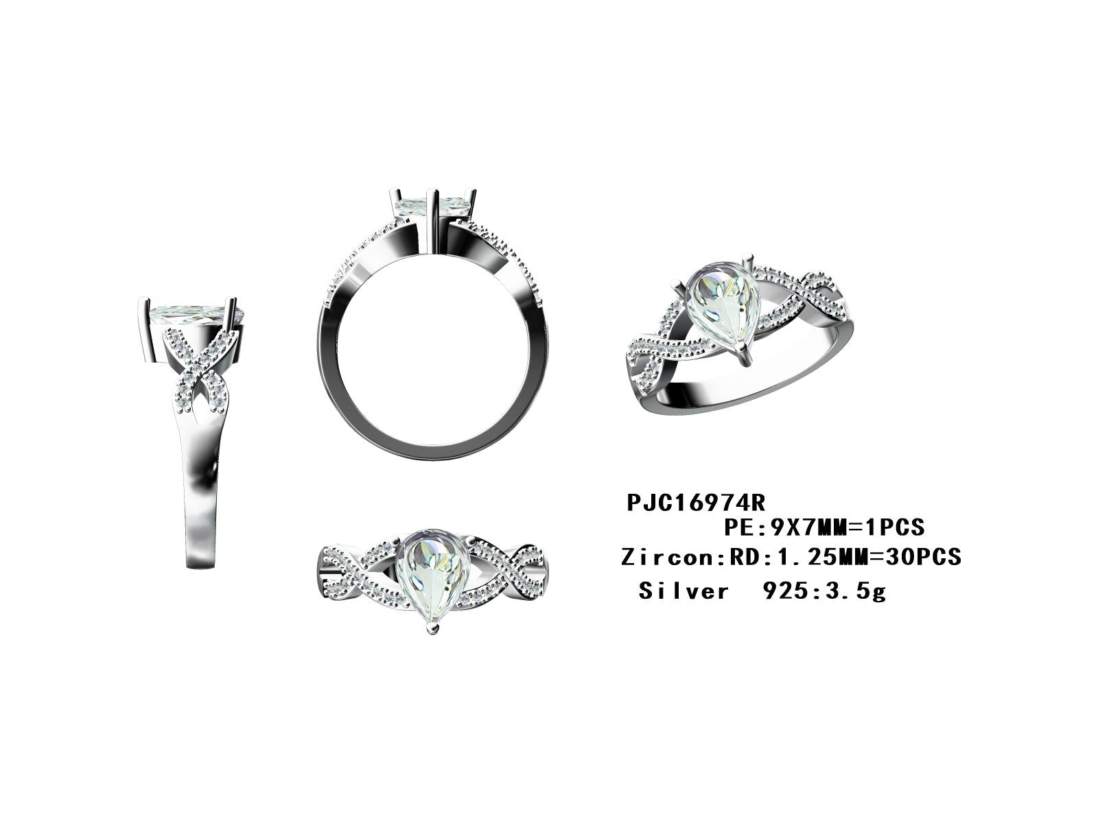 Sterling Silver Semi Mount Ring Setting Pear PE 9X7mm
