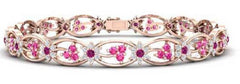 Sterling Silver Bracelet Round RD 2x2mm W/ Pink Sapphire & White Moissanite - Syzjewelry