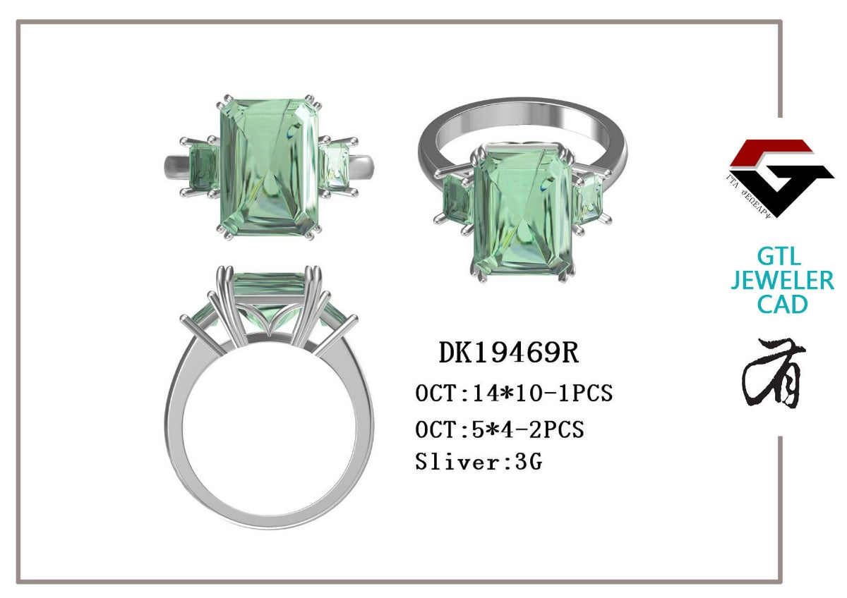 Sterling Silver Semi Mount Ring Setting Emerald OCT 14X10mm